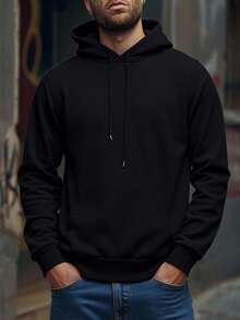 Sudadera Con Capucha De Cuello Redondo Para Hombre Con Estampado De Calacas chidas QUE REPETICION ERA, Bolsillo Canguro Y Cordón, Manga Larga, Suelta Y Casual, Ideal Para Regalar Como Ropa - Negro - Ver 3