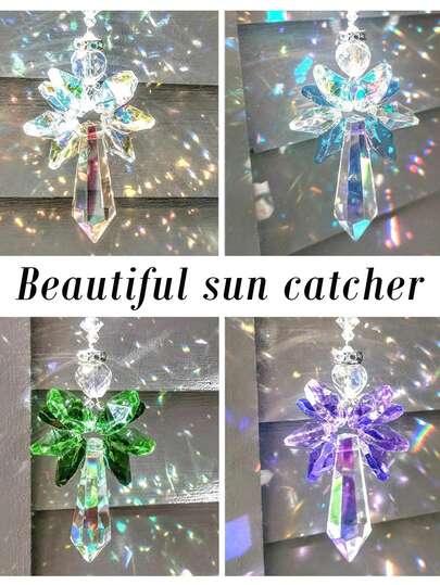 1pc Rainbow Guardian Angel Crystal Suncatcher, Can Be Used As Home/Car Decor, Porch Decor And Hanging Crystal Glass Ornament