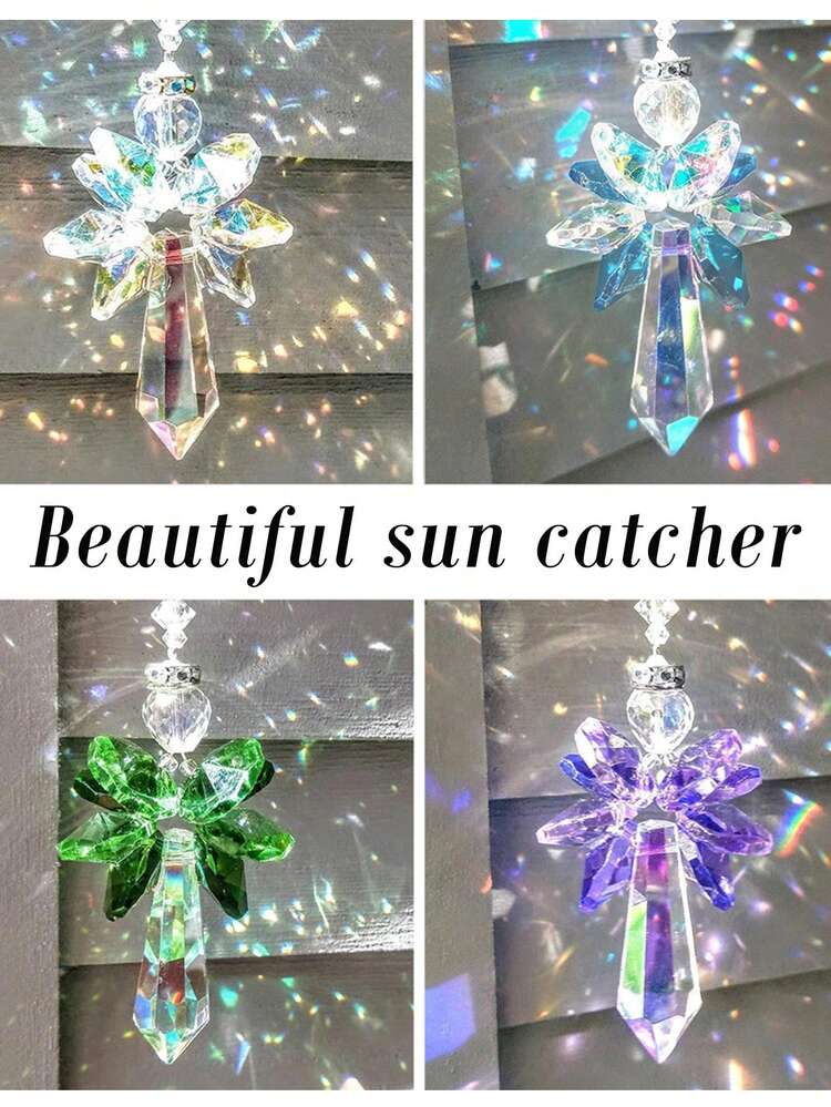 1pc Rainbow Guardian Angel Crystal Suncatcher, Can Be Used As Home/Car Decor, Porch Decor And Hanging Crystal Glass Ornament - Multicolor - View 2
