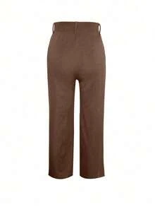 Whisplicity Quần ống rộng cạp cao thiết kế sọc tăm cỡ lớn cho nữ - Cà phê nâu - Xem 2