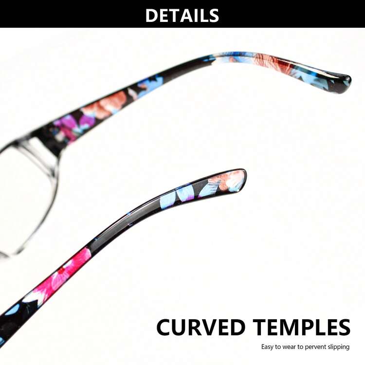 5pcs Fashionable Hollow Floral Frame Reading Glasses, Unique Print Super Lightweight Ladies Magnifying Glasses, High Definition Lens Unisex Portable Magnifier - 2 Black and Blue Flowers + 2 Red Flowers + Black Flowers - View 7