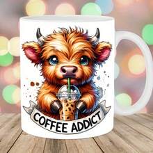 Highland Cow Mug Packaging, Mug With Elevated Design, Coffee Addiction Mug, 1 Piece, 11 Oz, Reusable Multi-Functional Cup, Kitchen Essentials, Mother's Day, Teacher Appreciation Gifts, White/Black - Nhiều màu sắc - Xem 1