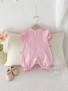 Baby Girls' Sweet Elegant Lace Ruffle Bow Romper, Spring/Summer - Pink - View 2