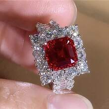 奢华优雅戒指镶嵌闪亮锆石 - 永恒周年纪念和订婚珠宝 - 婚礼订婚派对节日珠宝配饰 - 紅色 - 查看 2