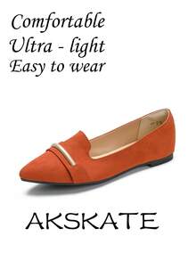Women's Pointed Toe Flats – PU Leather With Metallic Band, Comfortable And Stylish For Work & Daily Wear, Available In Multiple Colors - 橘色 - 查看 1