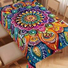 1pc Bohemian Mandala Tablecloth - Vibrant Multicolor Rectangular Polyester Fabric, Suitable For Restaurant, Kitchen, Picnic Decor And Gifts, Durable Woven Decorative Tablecloth, Kitchen Dining Table Accessory, Woven Textile - Multicolor - View 5