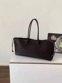 [Bolso De Hombro De Mujer] BOLSO DE TOTE TRENZADO, Bolso De Asa Superior De Moda, Bolso De Hombro De Unicolor Y Simple, Bolsos De Mano De Design De Lujo Para Mujer De Style Cotidiano - 中紫紅色 - 查看 1