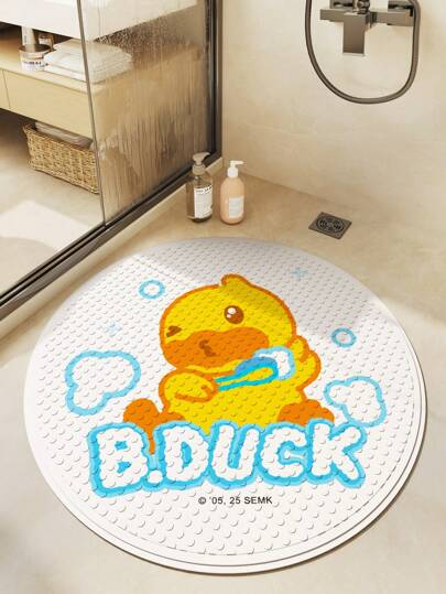 B. Duck 1 pieza Alfombra de ducha gruesa con estilo de pato de dibujos animados, marca autorizada B.DUCK, con ventosas antideslizantes, lavable a máquina, accesorio de baño y decoración