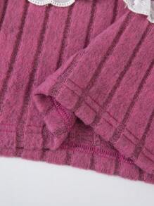 2 piezas Conjunto de Moda para Niñas, Otoño/Invierno - Blusa de Manga Larga con Cuello Peter Pan y Pantalones Anchos con Parche de Encaje Elegante, Lindo y Femenino