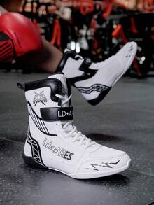 TACHUAN 1双男士高帮专业拳击鞋、摔跤训练靴、泰拳鞋、健身武术运动鞋 - 白色 - 查看 4