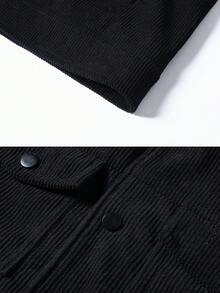LEGEN DEER 男士灯芯绒夹克，户外工作服衬衫，时尚立领风衣 - 黑色 - 查看 3