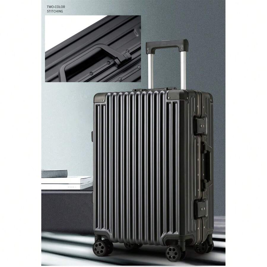 New Universal Wheel Aluminum Frame Trolley Case, Durable And Sturdy Password Boarding Suitcase - Beige - View 1