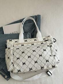 Fashionable Minimalist Large Capacity Multi-Pocket Shoulder Tote Bag, Suitable For School, Work, Travel And Business, Can Be Worn Crossbody - White - View 7