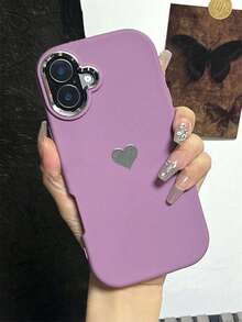 1 pieza Funda de teléfono en forma de corazón minimalista de color púrpura compatible con Apple 7 8 Plus X XR Xs Max 11 12 13 14 15 16 Pro Max, Cubierta protectora de Body completo - Morado - Ver 2