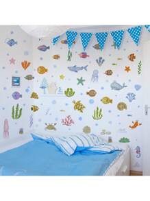 Kids Wall Stickers Cartoon Ocean Animals Educational Back To School Children's Room Decor Bathroom Home Decoration