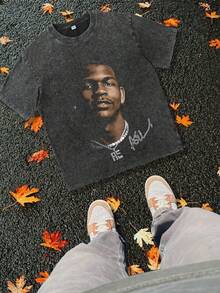 100% Pure Cotton, Make Old,Retro, Unique Figure Image Print, Unisex Loose T - Shirt,230g Round-Neck T-Shirt, Wash Water, Unisex,DG004