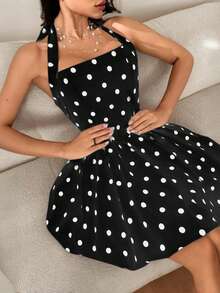 Đầm dự tiệc cổ vuông chấm bi mùa hè WOWDARK, đầm không tay thanh lịch cho ngày Valentine, hẹn hò, tiệc tùng, họp mặt, kỳ nghỉ, đi biển và các dịp khác, đám cưới, mùa xuân màu đen - màu đen - Xem 6