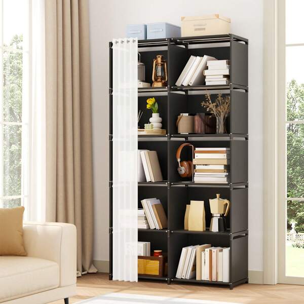 Tomnk 4/10 Compartment Bookshelf Organizer, Saving Book Rack For Living Room, Bedroom, Office – Easy Assembly