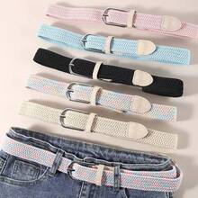 1 条女士帆布弹力编织装饰腰带，时尚休闲复古皮带，无扣，适合晚宴、派对、日常穿着、婚礼等场合秋季、万圣节