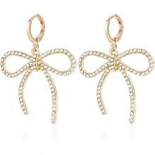 Bow Earrings For Women  Sparkly Rhinestone Chain Tassel Earrings Cute Ribbon Stud Earring Daily Party Jewerly Gifts Christmas Stocking Stuffers - A9:蝴蝶結耳環 - 查看 12