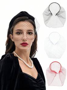 1pc Vintage Headband With Veil, Bridal Tea Party Headpiece, Women Rhinestone & Pearl Hair Hoop, Elegant Decor For Holiday, Halloween Party - Multicolor - View 6