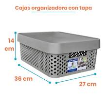 Caja organizadora paris con tapa plástico almacenamiento 11 litros organizador multiusos ropa juguetes papelería hogar practicidad cómodo fácil ordenar - Gris - Ver 10