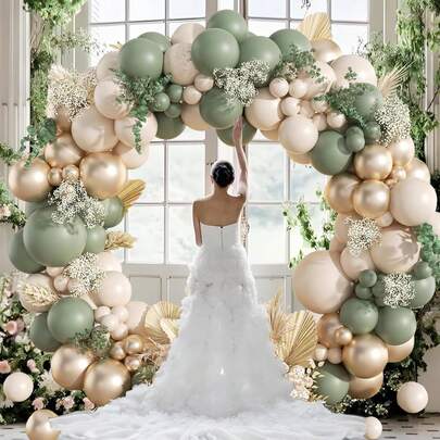 104pcs Green Balloon Arch Kit, Olive Green Balloon Garland With White And Champagne Gold Balloons, Green And Gold Balloons, Suitable For Baby Shower, Birthday Party, Wedding Decoration