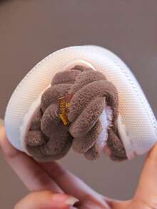 时尚条纹防滑保暖可爱毛绒拖鞋，儿童/青少年拖鞋 - 咖啡棕 - 查看 5