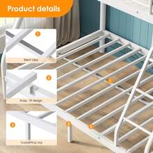 Bunk Bed Metal Bed Frame, Twin Over Full, Heavy Duty Sturdy Bed Frame With Ladder, Full Length Guardrails, Underbed Storage, White - 白色 - 查看 3