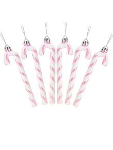 12/6 Pcs Candy Canes Plastic Christmas Candy Cane Ornaments Glitter Cane Plastic Xmas Tree Hanging Ornaments Decorations Hanging For Holiday Party Decoration (Pink)