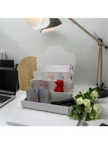 1 pezzo Supporto in legno per esposizione di biglietti di auguri, scaffale organizzatore multifunzione a più ripiani per cartellone, biglietti, cosmetici, memo d'ufficio e portabiglietti da visita, versatile per vari ambienti