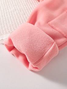 Toddler Heart Print Warm Crew Neck Sweatshirt And Pants Set - Pink - View 5