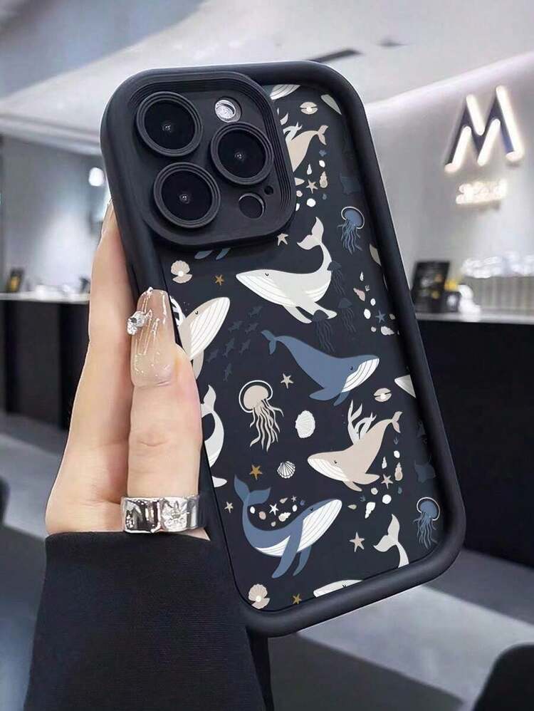 1pc Funda de Teléfono con Estampado de Ballena Engrosada, Anticaída, Compatible con Dispositivos Apple y - Multicolor - Añade 5