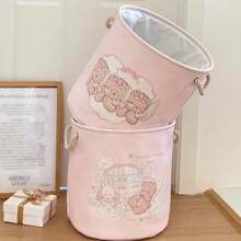 Yiuswoy 35x40cm(13.8x15.7In) Pink Folding Laundry Basket With Cute Rabbit And Bear Design, Thickened Fabric Storage Basket For Clothing, Toys And Miscellaneous Items, Home Decor, Bedroom Storage Dress Pants Shoes Jeans Boots Skirtlaundry Hamper,Washing Basketbathroom Organizer,Basket,Storage Basket,Foldable Laundry Basket