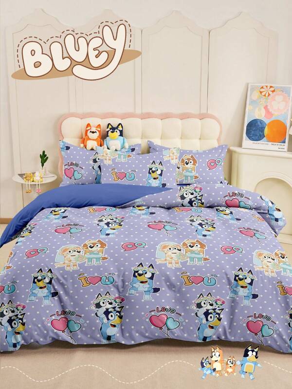 Bluey 2/3 pièces Set de housse de couette Bluey, Jolie parure de lit à pois, Linge de lit douillet et anti-boulochage, Parure de couette douce et respirante, Ensemble de draps, Violet, Parure de couette style dessin animé, Pour lit simple, twin, double, queen et king, Tous les formats de lit, Convient pour toutes les saisons, Jolie décoration Bluey pour chambre ou dortoir, Lavable en machine, Cadeau, Rentrée des classes