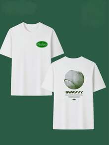 Graphic Tee Tennis Swavvy Top , Men's Double-Sided Printed Fashionable Casual Crew Neck 220gsm Pure Cotton T-Shirt(1 PC) - 白色 - 查看 3