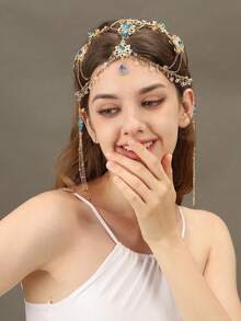 1件装女士蓝色水晶流苏头饰，新娘婚礼头箍，派对/活动发饰，情人节配饰