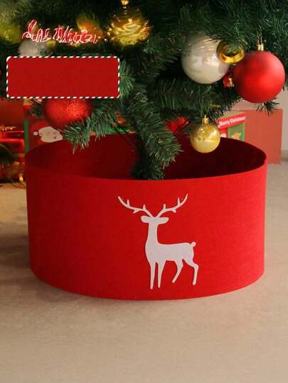 En klassisk julgranskjol i filt med röd renmotiv, juldekoration, lämplig för jul och nyår, med jultomtetema - lämplig för julgranar på 61,5 cm/89,5 cm/112,5 cm