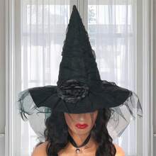 Halloween Witch Hat Gothic Wizard Hat Masquerade Cosplay Hat With Simulation Flower Decor