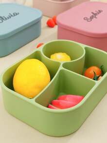 1pc Personalized Customization Name Children Silicone Food Storage Box Custom Kids Tableware Portable Four-Compartment Dinner Plate, Back To School - Multicolor - View 9