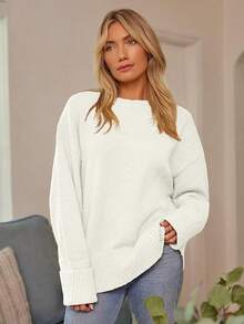 Women's Oversized Sweaters Fuzzy Chunky Warm Pullover Sweater - 白色 - 查看 3