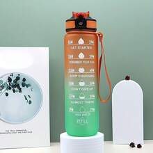 1000ml/33.8oz Gradient Color Straw Water Bottle With Time Scale - Large Capacity, Portable For Travel, Sports, Fitness, And Home Use - 橙綠漸變 - 查看 2