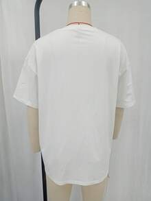 女士休闲针织宽松印花 T 恤衬衫