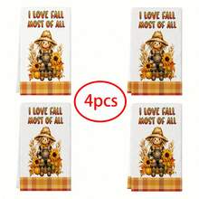 2/4/6/48pcs Autumn Harvest Scarecrow Pattern Soft Kitchen Towels/Hand Towels, Multi-Purpose, Quick Drying Dish Cloths, Suitable For Kitchen, Celebrations, Weddings, Decorations
