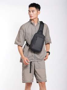 多功能休闲运动商务旅行徒步骑行摩托车可扩展织带字母多口袋防水轻便尼龙单肩包斜挎包手提包胸包方形包，适合万圣节、圣诞节、送给男朋友的礼物、送给父亲的礼物 - A - 查看 9