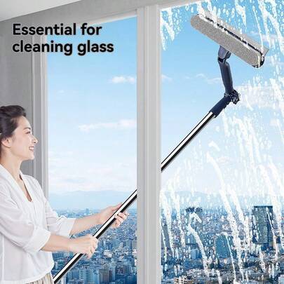 2-In-1 Window Washing Kit, Long Handle Professional Glass Washing Brush And Window Squeegee,Window Washing Equipment With Bendable Head For Indoor/Outdoor Window And Car Glass