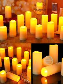 4/12/24pcs Waterproof LED Candle Lights With Remote Control And Timer, Outdoor Flickering Flameless Candles, Battery Operated Pillar Candles For Home Decor, Holiday Party, Mother's Day, Christmas, Realistic Candle Lights, Valentine's Day, Gifts, LED Candles, Fake Candle Lights, Tabletop Center Decor, Wedding Decoration - 米色 - 查看 7