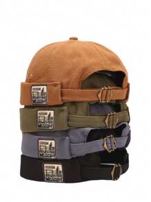 1 件装复古圆顶帽男士甜瓜帽纯色码头工人帽中性可调节房东帽女士嘻哈帽 - 彩色 - 查看 1