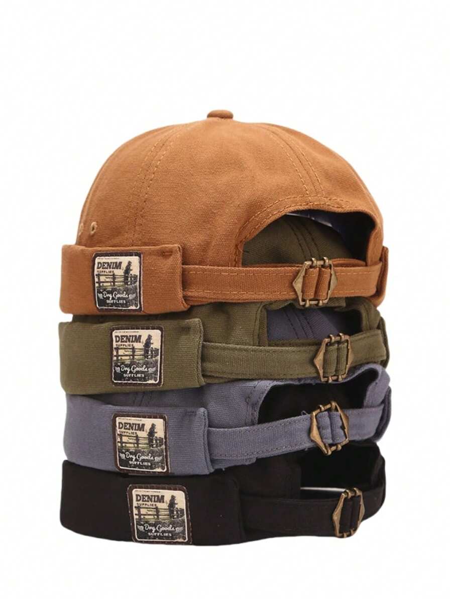 1 件装复古圆顶帽男士甜瓜帽纯色码头工人帽中性可调节房东帽女士嘻哈帽 - 彩色 - 查看 1