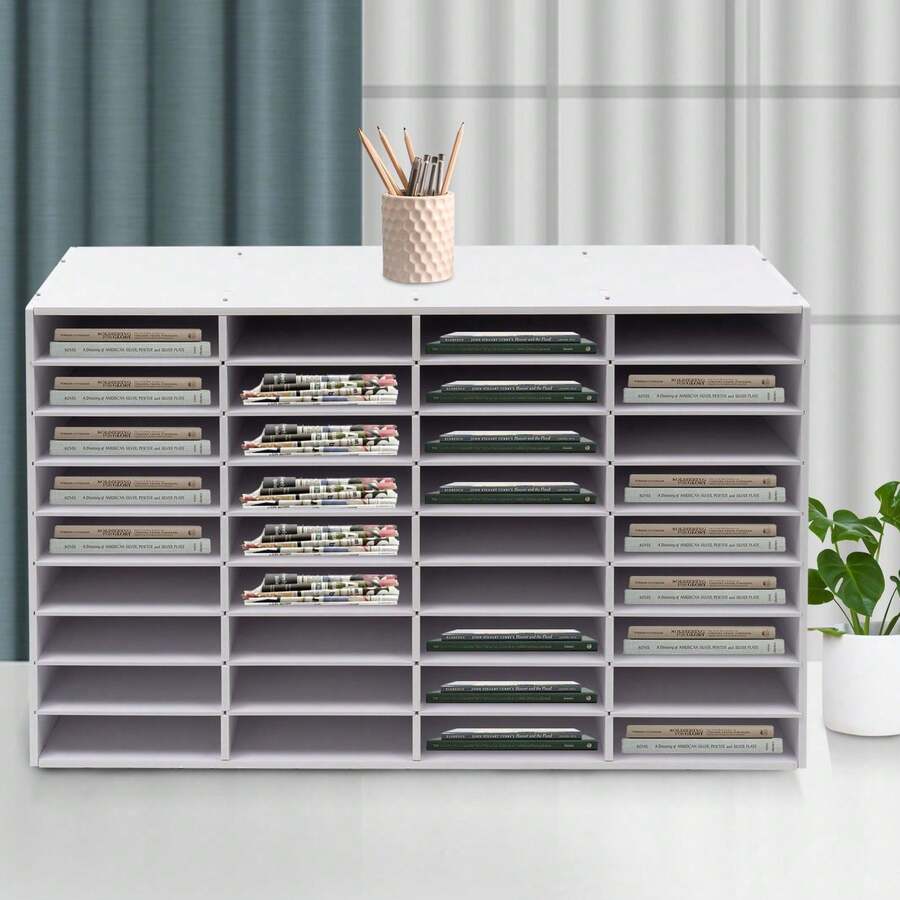 YUNRUX Document Tray A4 Letter Tray 36 Compartments PVC Desk File Organizer Desk Organizer Letter Tray - White - View 1